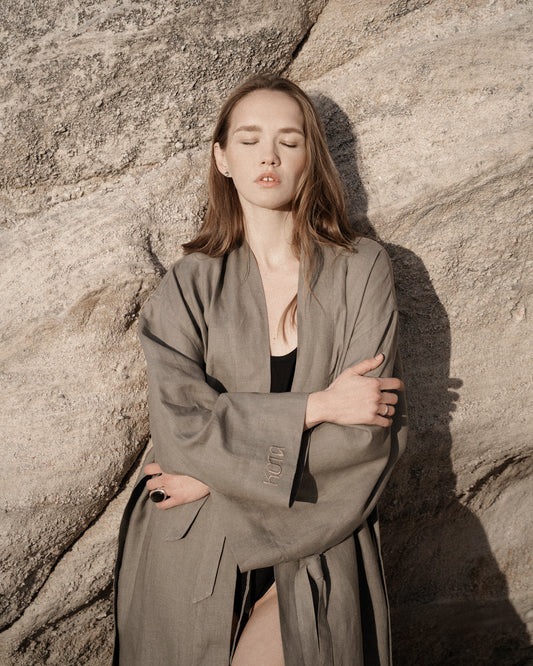 "Aiko" Linen Robe - Grey
