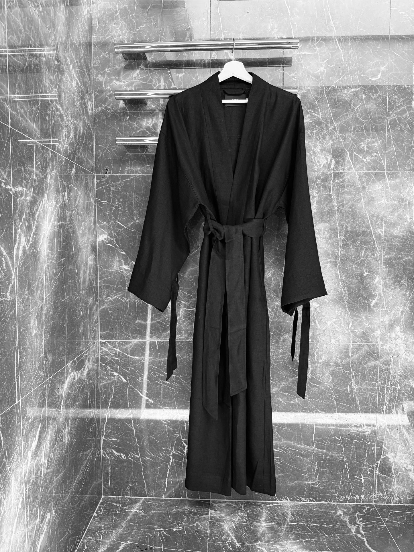 Black Oversized Robe in Linen
